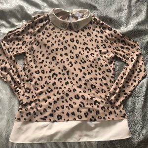Leopard Sweater with Detachable Embellished Collar